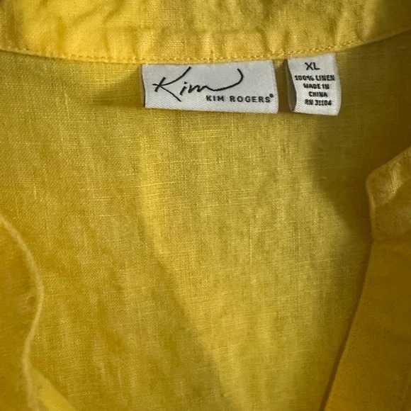 Kim Rogers Yellow 100% linen Blouse size XL 3/4 sleeves - Picture 3 of 8